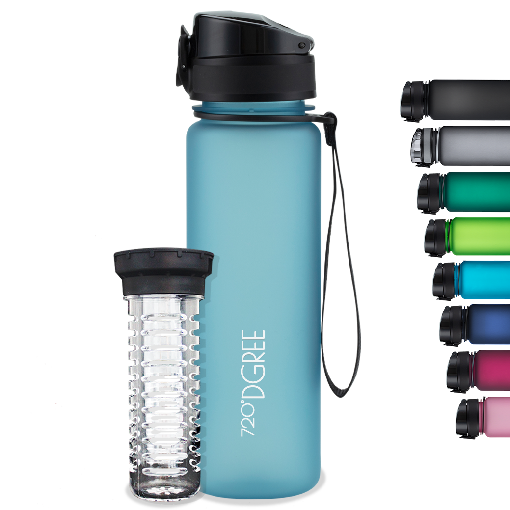 Das ist die uberBottle von 720°DGREE mit softTouch Beschichtung in der Farbe Ocean Blue. Natürlich gibt es die Flasche auch in vielen anderen Farben und Dank des Infusers, kannst du deinem Wasser mit Fürchten deinen Lieblingsgeschmack verleihen. 